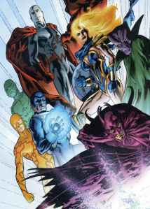 Unnamed Justice League doubles, from Planetary No. 1; art by John Cassaday